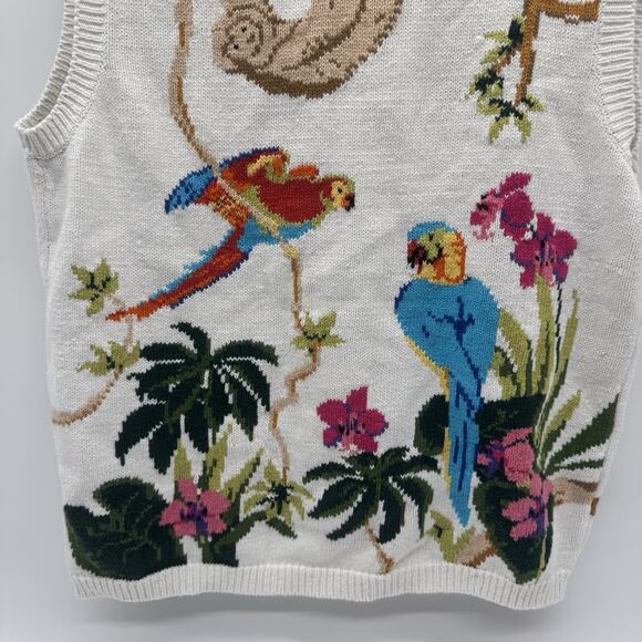 Design Options Sweater Vest Amazon Rainforest Exotic Birds Sloth Sz Large VTG - Picture 6 of 9